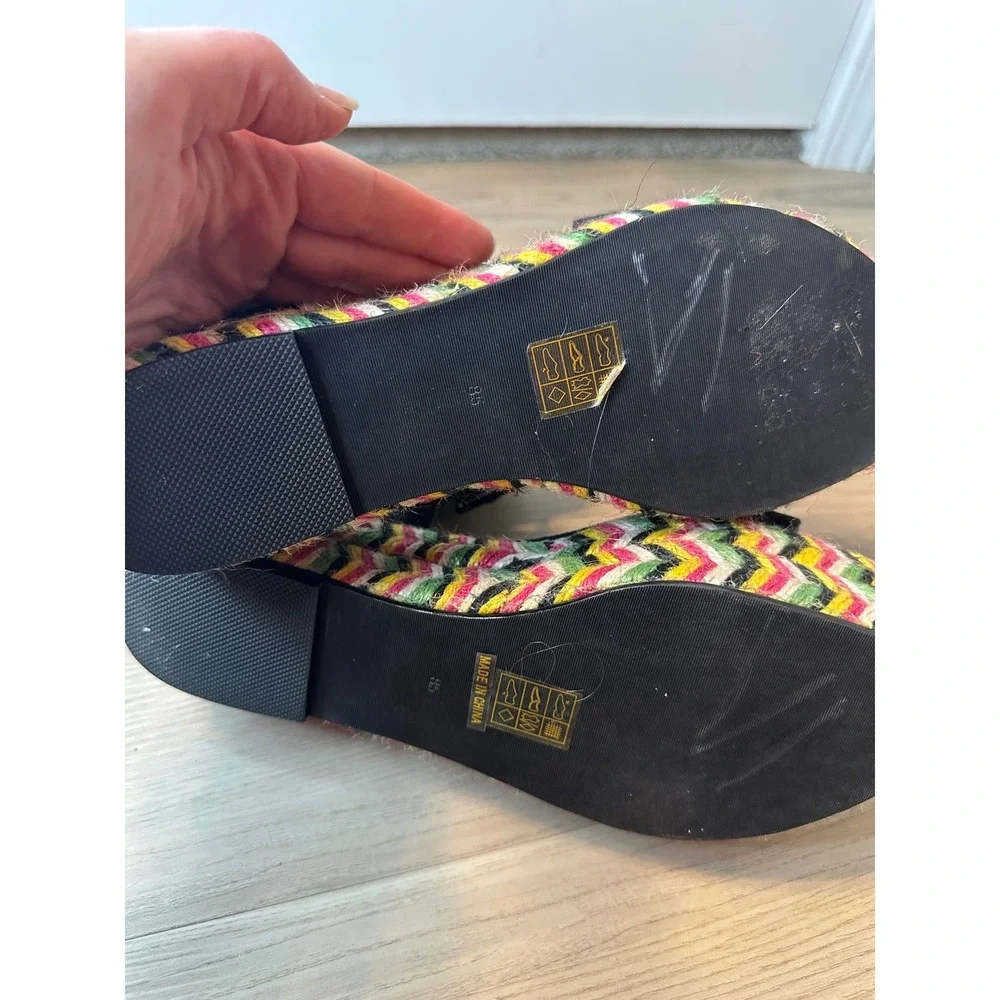 House of‎ Harlow 1960 Black Multi Color Woven Espadrille Platform Sandals 8.5